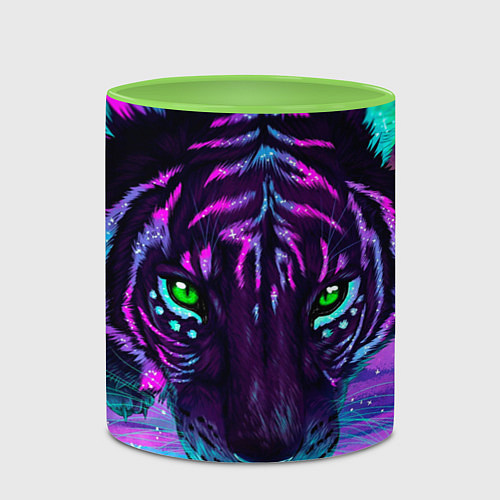 Кружка цветная Светящийся неоновый тигр / 3D-Белый + светло-зеленый – фото 2