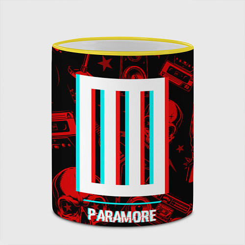 Кружка цветная Paramore rock glitch / 3D-Желтый кант – фото 2