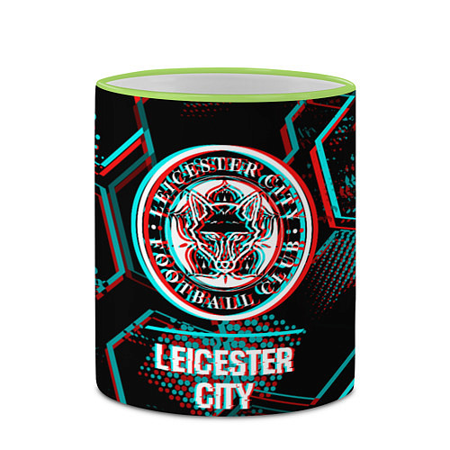 Кружка цветная Leicester City FC в стиле glitch на темном фоне / 3D-Светло-зеленый кант – фото 2
