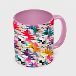 Кружка 3D Многоцветный абстрактный геометрический, цвет: 3D-белый + розовый