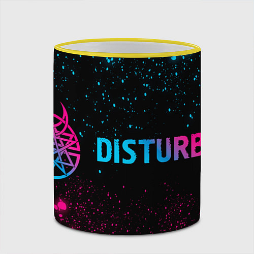 Кружка цветная Disturbed - neon gradient: надпись и символ / 3D-Желтый кант – фото 2