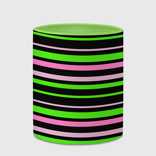 Кружка цветная Полосаты узор в зелено-розовых оттенках на черном / 3D-Белый + светло-зеленый – фото 2