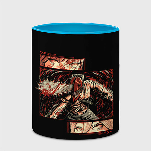 Кружка цветная Взгляды Макимы и Пауэр - Человек бензопила / 3D-Белый + небесно-голубой – фото 2