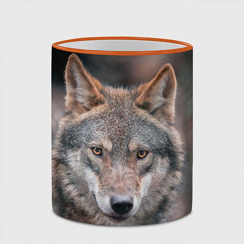 Кружка цветная Волк с грустными глазами / 3D-Оранжевый кант – фото 2
