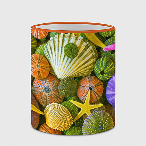 Кружка цветная Композиция из морских звёзд и ракушек / 3D-Оранжевый кант – фото 2