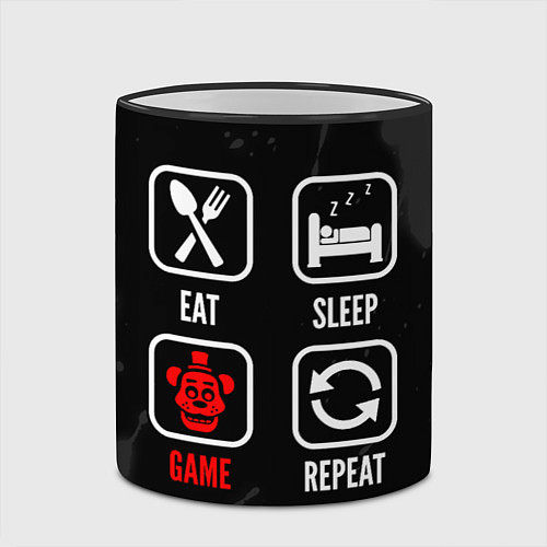 Кружка цветная Eat, sleep, FNAF, repeat / 3D-Черный кант – фото 2