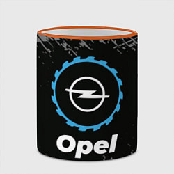 Кружка 3D Opel в стиле Top Gear со следами шин на фоне, цвет: 3D-оранжевый кант — фото 2