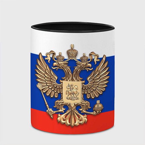 Кружка цветная Герб России на фоне флага / 3D-Белый + черный – фото 2