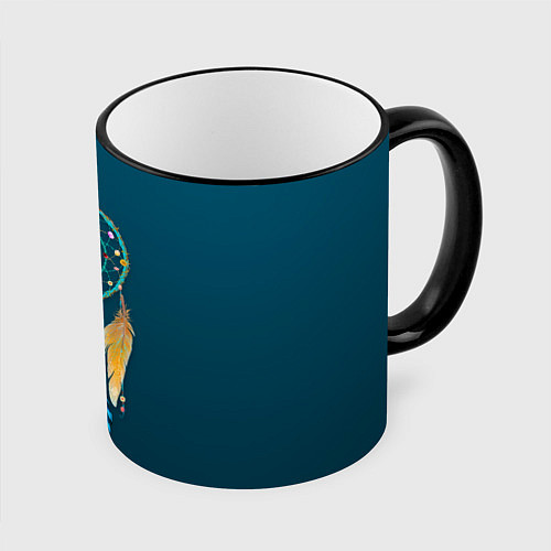 Кружка цветная Ловец снов - индейский амулет / 3D-Черный кант – фото 1