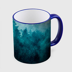 Кружка 3D Темный хвойный лес, цвет: 3D-синий кант