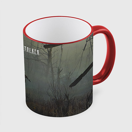 Кружка цветная STALKER Одиночка На Болоте / 3D-Красный кант – фото 1