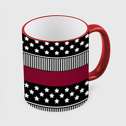 Кружка 3D Burgundy black striped pattern, цвет: 3D-красный кант