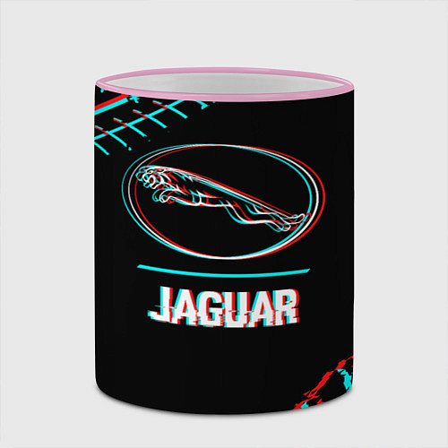 Кружка цветная Значок Jaguar в стиле glitch на темном фоне / 3D-Розовый кант – фото 2