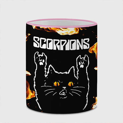 Кружка цветная Scorpions рок кот и огонь / 3D-Розовый кант – фото 2