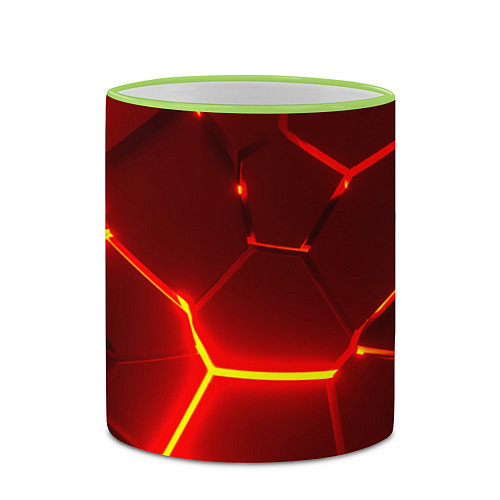 Кружка цветная Красные неоновые геометрические плиты / 3D-Светло-зеленый кант – фото 2