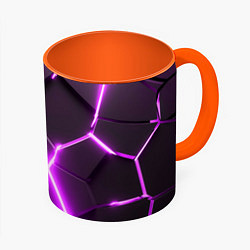 Кружка 3D Фиолетовые неоновые геометрические плиты, цвет: 3D-белый + оранжевый