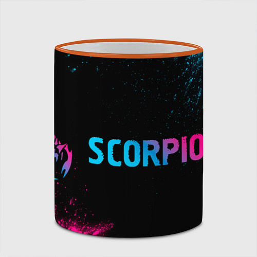 Кружка цветная Scorpions - neon gradient: надпись и символ / 3D-Оранжевый кант – фото 2