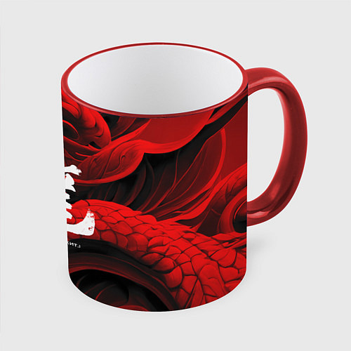 Кружка цветная Дракон - китайский иероглиф / 3D-Красный кант – фото 1