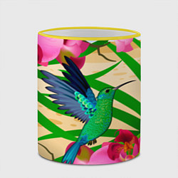 Кружка 3D Колибри и орхидеи, цвет: 3D-желтый кант — фото 2