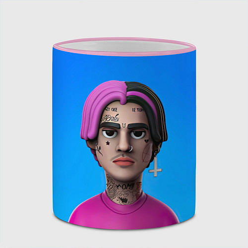 Кружка цветная Lil Peep На Синем Фоне / 3D-Розовый кант – фото 2