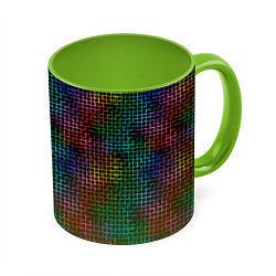 Кружка 3D Неоновый сетчатый узор, цвет: 3D-белый + светло-зеленый