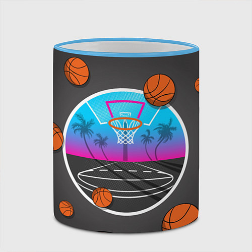 Кружка цветная Летящие баскетбольные мячики / 3D-Небесно-голубой кант – фото 2