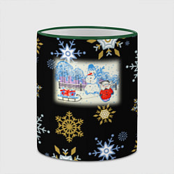 Кружка 3D Новый год мальчик с санками, цвет: 3D-зеленый кант — фото 2