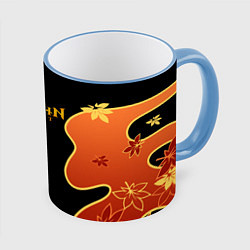 Кружка 3D Кимоно Кадзухи - осенняя листва, цвет: 3D-небесно-голубой кант