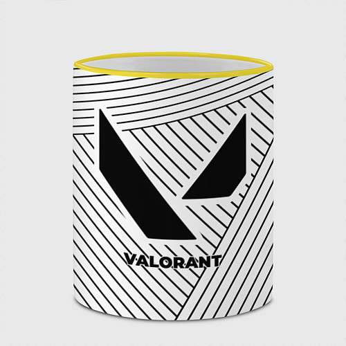 Кружка цветная Символ Valorant на светлом фоне с полосами / 3D-Желтый кант – фото 2