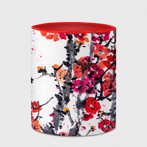 Кружка цветная Живописная ветка сакуры / 3D-Белый + красный – фото 2
