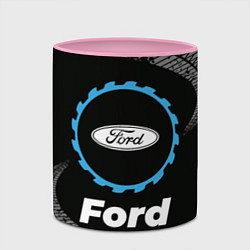 Кружка 3D Ford в стиле Top Gear со следами шин на фоне, цвет: 3D-белый + розовый — фото 2