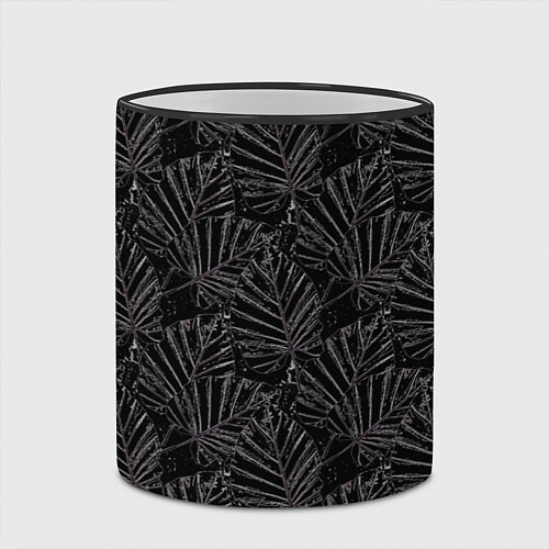 Кружка цветная Белые контуры тропических листьев на черном / 3D-Черный кант – фото 2