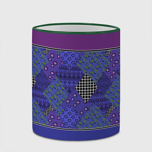 Кружка цветная Combined burgundy-blue pattern with patchwork / 3D-Зеленый кант – фото 2