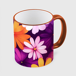 Кружка 3D Яркие фанстастические цветы, цвет: 3D-оранжевый кант