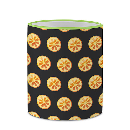 Кружка цветная Апельсин Паттерн - Черная версия / 3D-Светло-зеленый кант – фото 2