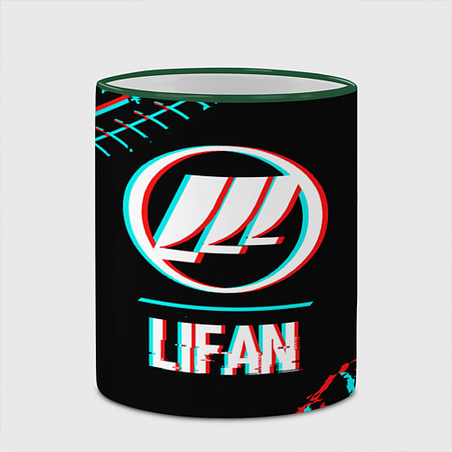 Кружка цветная Значок Lifan в стиле glitch на темном фоне / 3D-Зеленый кант – фото 2