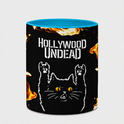 Кружка 3D Hollywood Undead рок кот и огонь, цвет: 3D-белый + небесно-голубой — фото 2