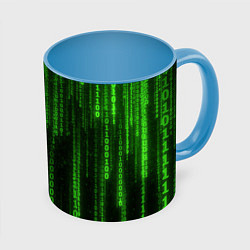 Кружка 3D Двоичный код зеленый, цвет: 3D-белый + небесно-голубой
