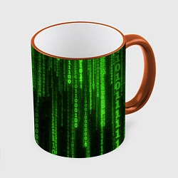 Кружка 3D Двоичный код зеленый, цвет: 3D-оранжевый кант