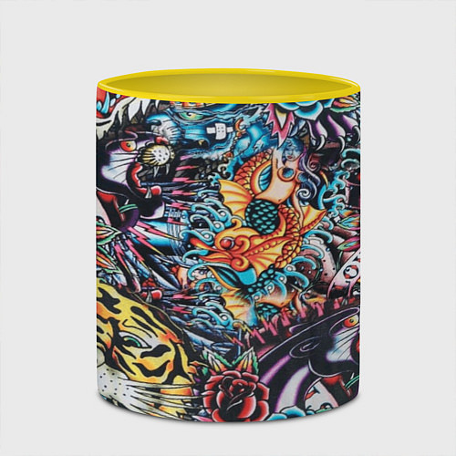 Кружка цветная Татуировки / 3D-Белый + желтый – фото 2