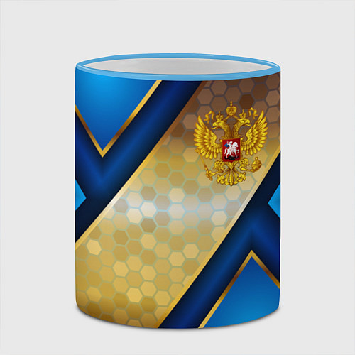Кружка цветная Золотой герб России на синем объемном фоне / 3D-Небесно-голубой кант – фото 2