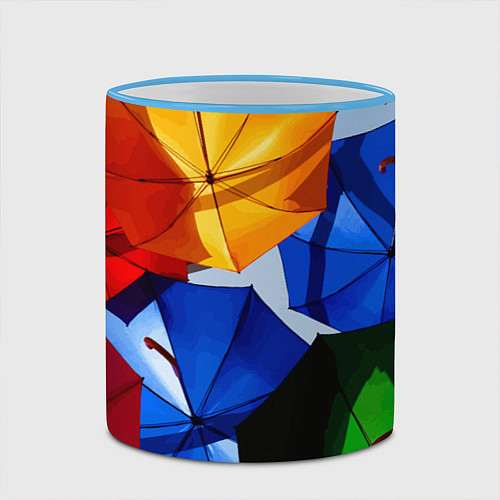 Кружка цветная Разноцветные зонтики / 3D-Небесно-голубой кант – фото 2