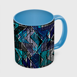 Кружка 3D Сине - черная гранжевая абстракция, цвет: 3D-белый + небесно-голубой