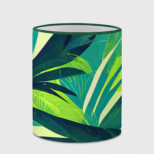 Кружка цветная Яркие тропические листья пальмы / 3D-Зеленый кант – фото 2