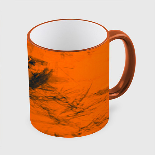 Кружка цветная Абстрактная оранжевая поверхность и чёрные тени / 3D-Оранжевый кант – фото 1
