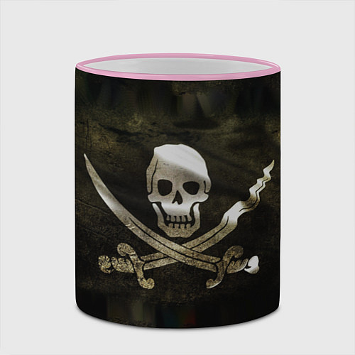Кружка цветная Пиратский флаг - череп с ножами / 3D-Розовый кант – фото 2