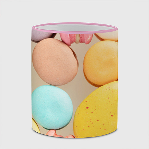 Кружка цветная Разноцветные пирожные Макарон / 3D-Розовый кант – фото 2