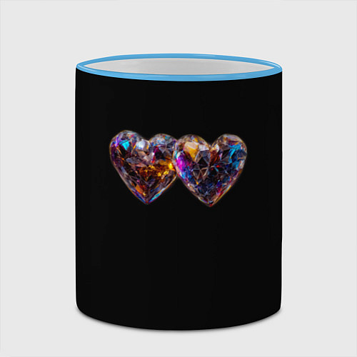 Кружка цветная Два разноцветных сердечка / 3D-Небесно-голубой кант – фото 2