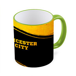 Кружка 3D Leicester City - gold gradient: надпись и символ, цвет: 3D-светло-зеленый кант