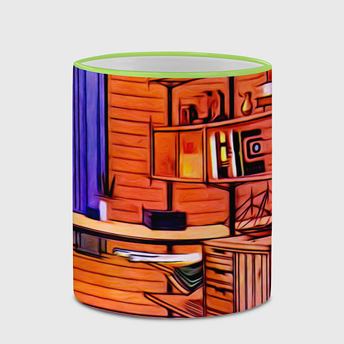 Кружка цветная Интерьер в комнате / 3D-Светло-зеленый кант – фото 2